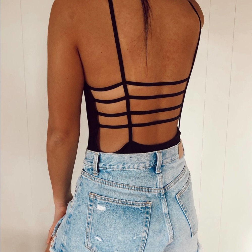 Soho Girls Black Bodysuit Caged Back Cutout S/M